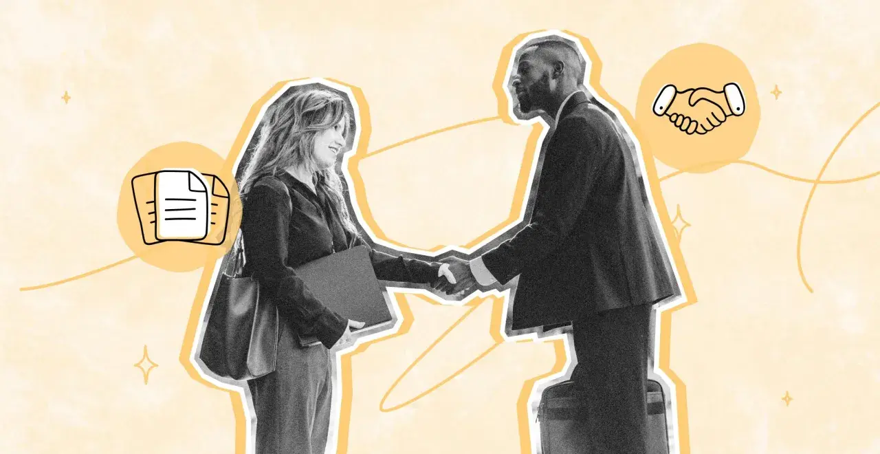 Uomo e donna si stringono la mano, simboleggiando un accordo o un contratto. Cosa vuol dire recesso? Forse un nuovo inizio.