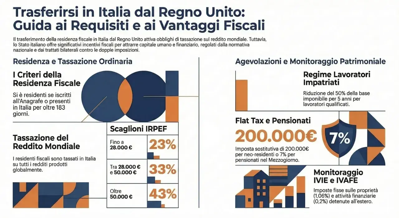 Guida ai vantaggi fiscali per chi si trasferisce dall'UK all'Italia. L'offerta pubblica di acquisto di residenza fiscale offre incentivi.