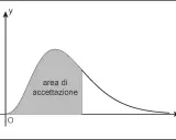 Curva di probabilità con area di accettazione ombreggiata, che illustra i gradi di libertà chi quadro.