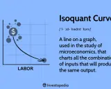 Grafico con isoquanto che mostra combinazioni di capitale e lavoro per la stessa produzione. Simile all'isocosto, ma focalizzato sull'output.