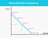 Grafico che illustra l'elasticità della domanda. La curva mostra come la domanda varia al variare del prezzo, con diverse zone di elasticità.