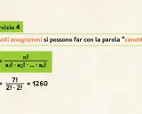 Esercizio 4: calcolo delle disposizioni senza ripetizione per la parola "canotto". Formula e soluzione mostrate.