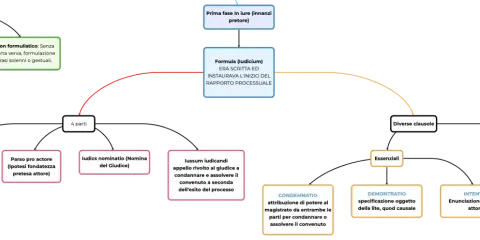 Schema del processo formulare nel diritto romano: dalla fase in iure alla formula, con le sue clausole essenziali e accidentali.