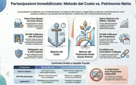Confronto tra Metodo del Costo e Patrimonio Netto per le partecipazioni immobilizzate, con focus su come le imprese pubbliche gestiscono questi investimenti.