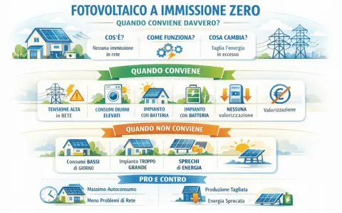 Infografica sul fotovoltaico a emissioni zero: quando conviene, come funziona, costi e benefici. Utile per valutare un forward rate agreement.
