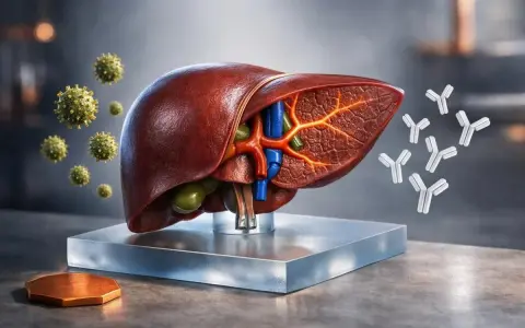 Fegato umano con virus e anticorpi. La presenza di anticorpi suggerisce un valore predittivo positivo per la risposta immunitaria.