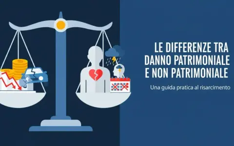 Bilancia che pesa danni materiali (auto, soldi) e morali (cuore spezzato, stress). Per non ledere nessuno, è importante capire le differenze.