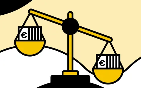 Bilancia con euro, simboleggia il pnl significato economia.