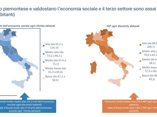 Mappe Italia: economia sociale e INP per 10mila abitanti. Analisi di economics and public policy per valutare la diffusione territoriale.