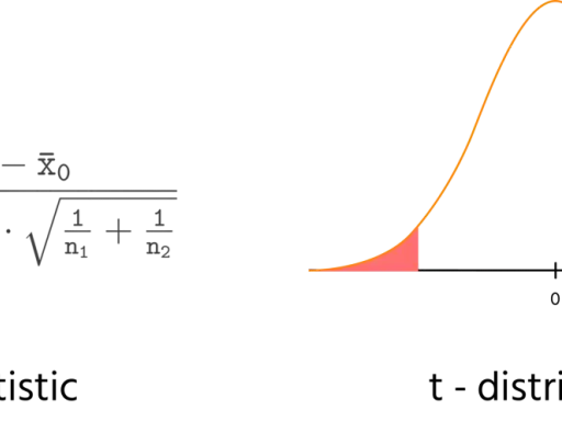 Formula per il test a due code: t statistic e t-distribution con aree di significatività evidenziate.
