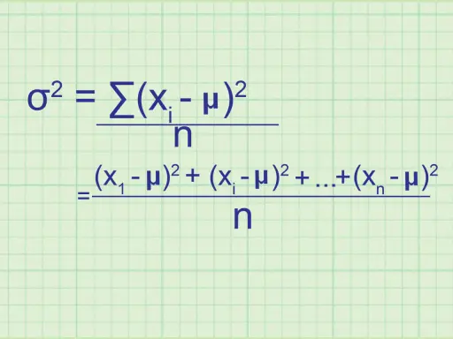 Formula per calcolare la varianza, una misura della devianza statistica, che quantifica la dispersione dei dati rispetto alla media.