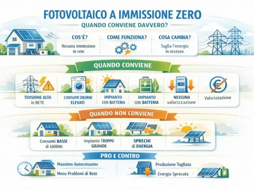 Infografica sul fotovoltaico a emissioni zero: quando conviene, come funziona, costi e benefici. Utile per valutare un forward rate agreement.