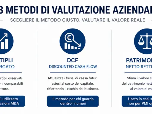 I 3 metodi di valutazione aziendale: Multipli di Mercato, DCF e Patrimoniale Netto Rettificato. Utili per il conto capitale.