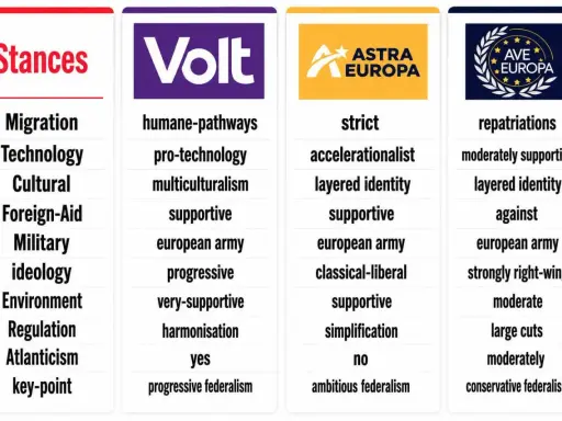 Confronto tra posizioni politiche: migrazione, tecnologia, cultura. Spiegazione semplice del federalismo progressivo e ambizioso.