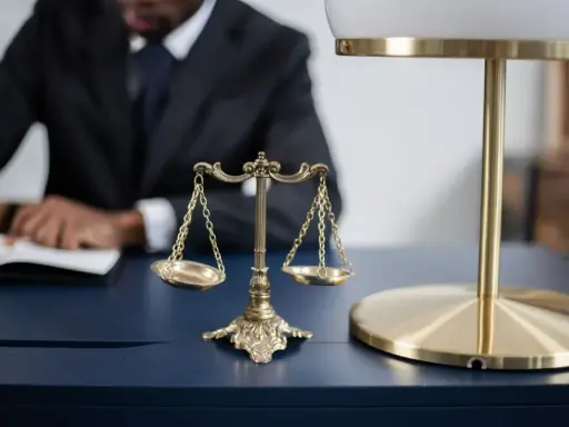 Bilancia della giustizia e avvocato che scrive, simboli di cos'è la sentenza.