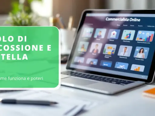 Schermo di un laptop con interfaccia "Commercialista Online" e testo sovrapposto "Ruolo di riscossione e cartella: cos'è, come funziona e poteri".