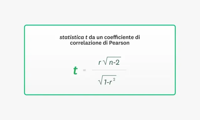 Formula per calcolare la statistica t da un coefficiente di correlazione r, utile per il t test p value.