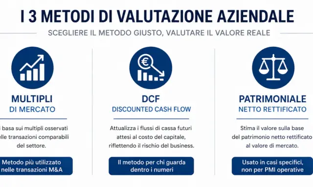 I 3 metodi di valutazione aziendale: Multipli di Mercato, DCF e Patrimoniale Netto Rettificato. Utili per il conto capitale.
