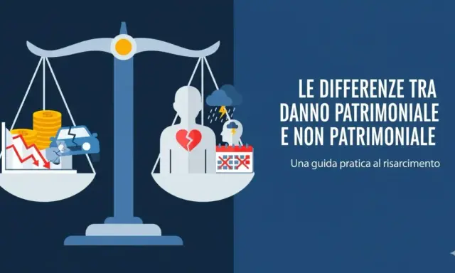 Bilancia che pesa danni materiali (auto, soldi) e morali (cuore spezzato, stress). Per non ledere nessuno, è importante capire le differenze.