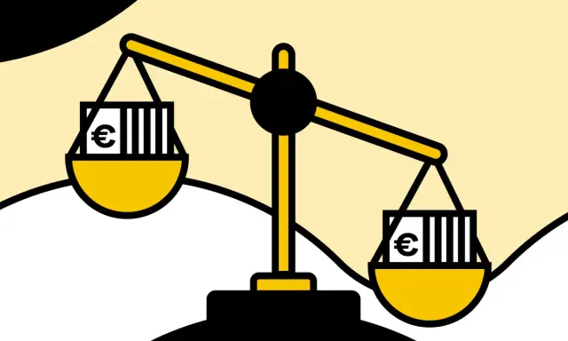 Bilancia con euro, simboleggia il pnl significato economia.