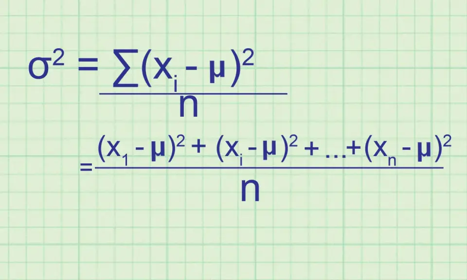 Formula per calcolare la varianza, una misura della devianza statistica, che quantifica la dispersione dei dati rispetto alla media.