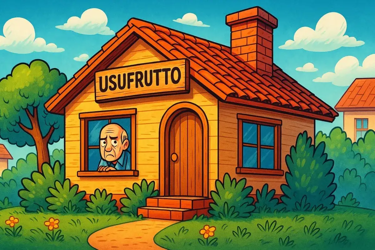 Un anziano con espressione triste guarda fuori dalla finestra di una casa con insegna 