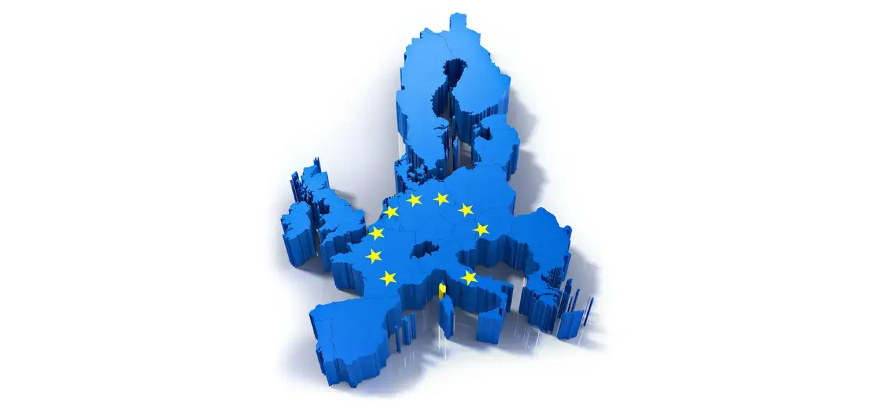 Mappa 3D dell'Unione Europea con stelle gialle, che simboleggia il suo grant significato economia e l'unione dei suoi stati membri.