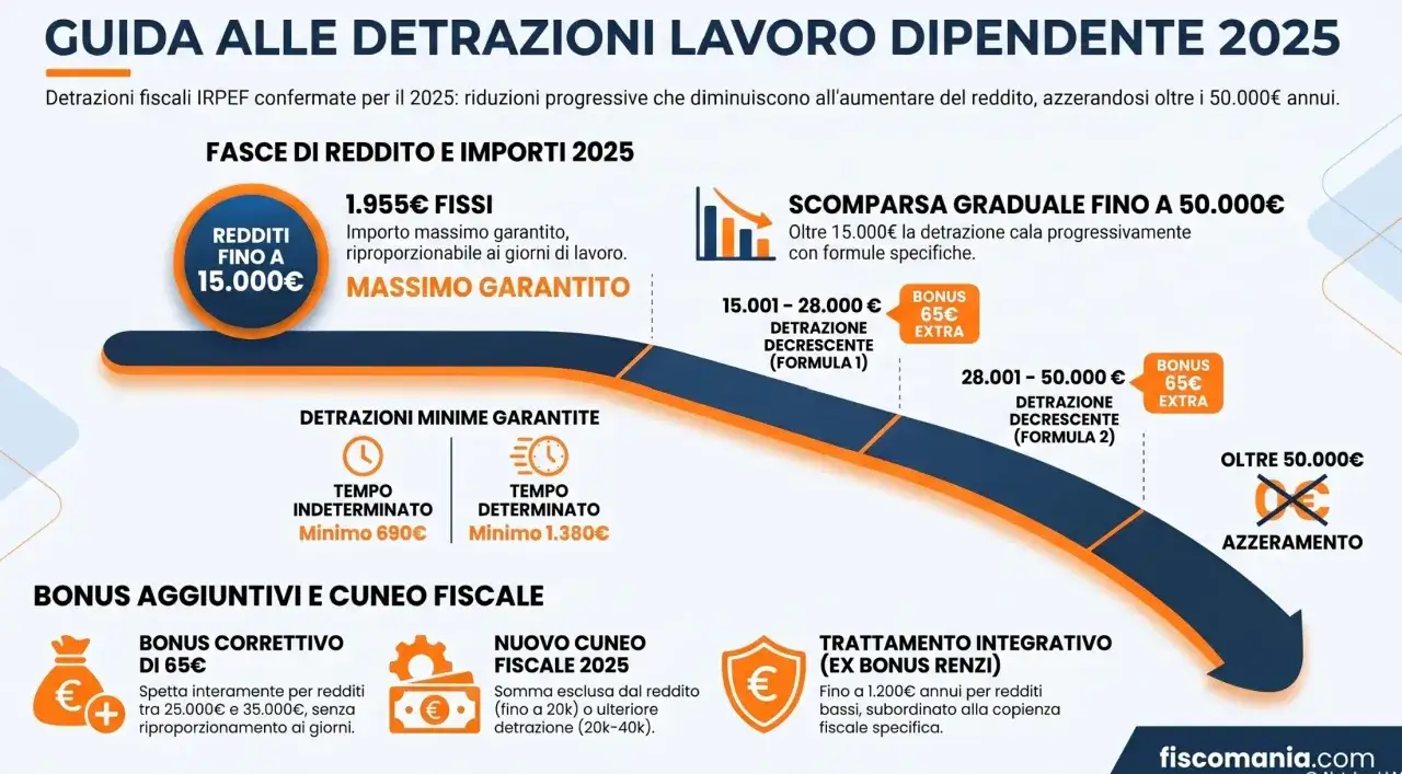 Guida alle detrazioni IRPEF 2025: scopri cos'&egrave; e come funzionano le fasce di reddito, i bonus e le riduzioni fiscali per lavoratori dipendenti.