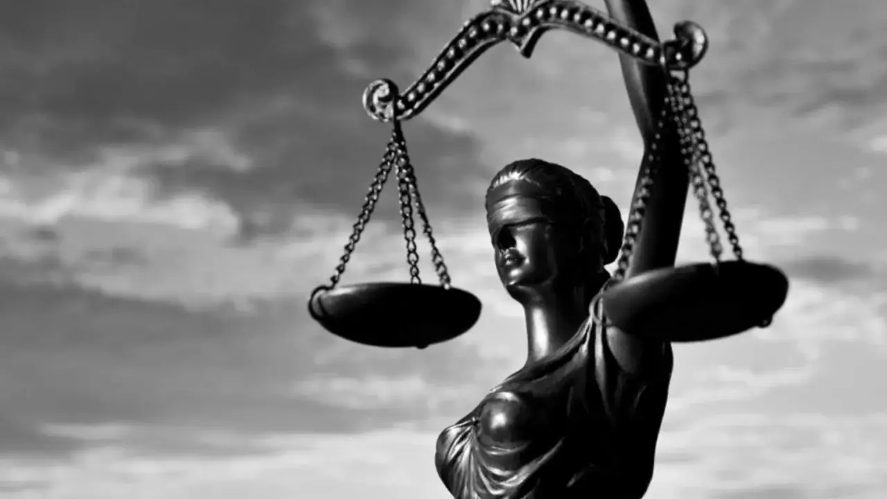 Statua della Giustizia bendata con bilancia, simbolo del suo significato discrezionale.