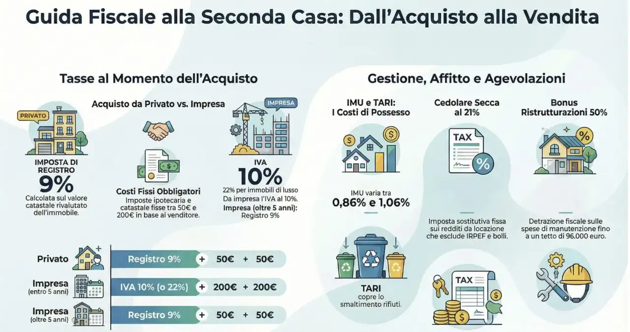 Guida fiscale: acquisto seconda casa. L'imposta di registro al 9% è una delle tasse da considerare.