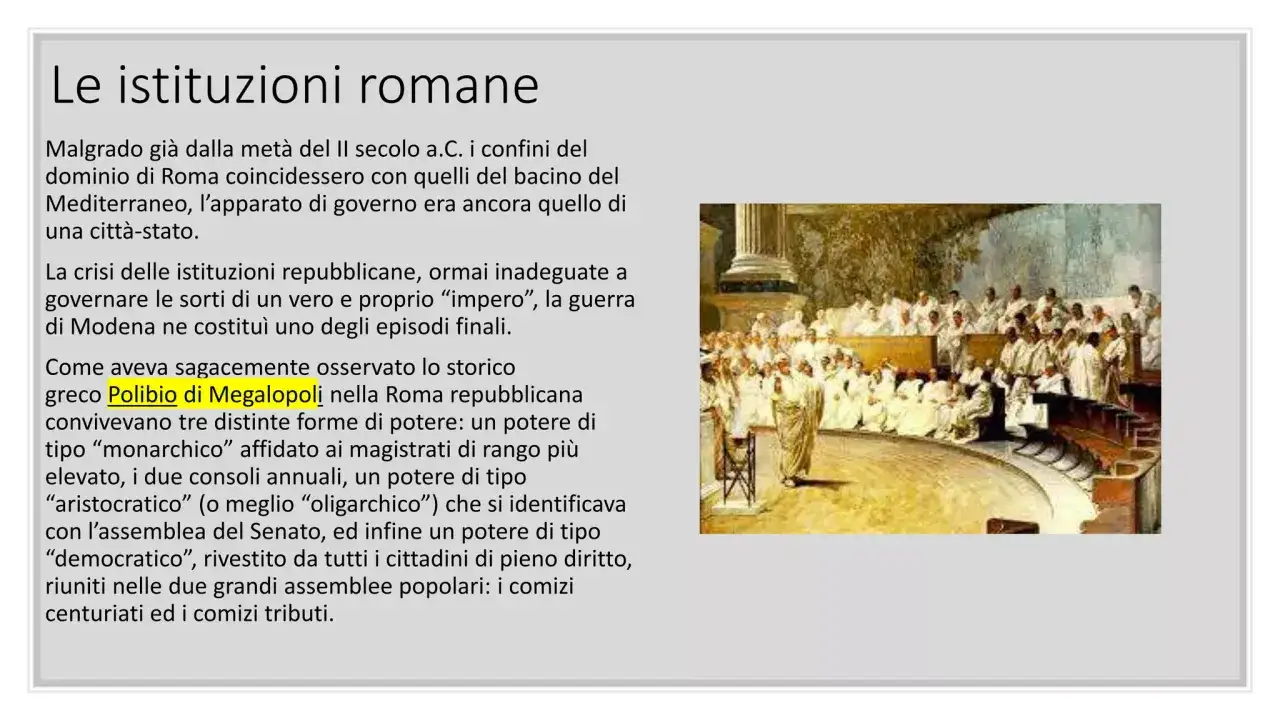Un'assemblea romana discute le forme di governo della res publica.