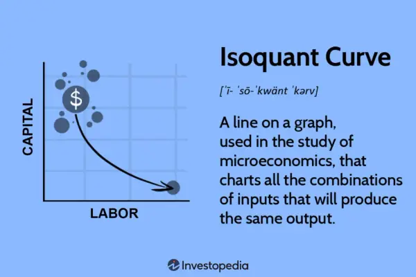 Grafico con isoquanto che mostra combinazioni di capitale e lavoro per la stessa produzione. Simile all'isocosto, ma focalizzato sull'output.